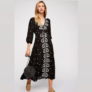 Free People Embroidered Fable Black Midi Dress